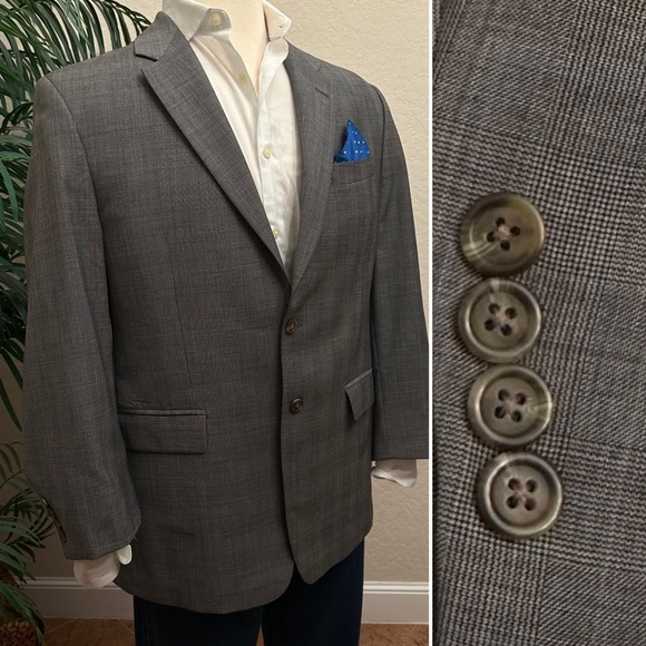 RALPH LAUREN MENS BLAZER SIZE 42 GRAY GLEN CHECK PLAID SPORT COAT SUIT JACKET